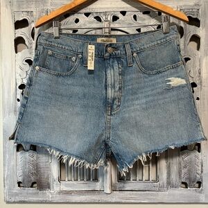 Madewell Relaxed Denim Side Slit Cutoff Medium Wash Distressed Jean  Shorts NWT